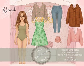 Hannah Dress-Up Doll Printable | Digital Paper Doll Ephemera