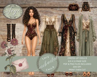 Sage Printable Doll – Bohemian Fantasy Ephemera for Junk Journaling & Crafts