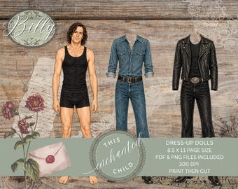 Billy Western Dress Up Doll – Cowboy  Leather Printable Ephemera for Scrapbooks & Journal