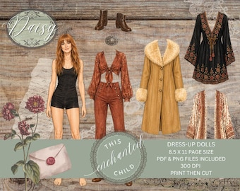 Daisy Boho Dress‑Up Doll – Autumn Vintage Printable Ephemera for Scrapbooks & Journals