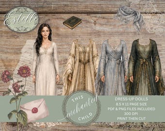 Estelle Fantasy Dress‑Up Doll – Medieval Romantic Printable Ephemera for Scrapbooks & Journals