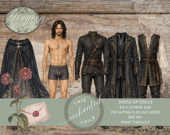 Aragorn Fantasy Dress‑Up Doll – Medieval Hero Printable Ephemera for Scrapbooks & Journals