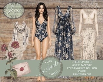 Josie Printable Doll – Vintage Floral Ephemera for Junk Journaling & Crafts