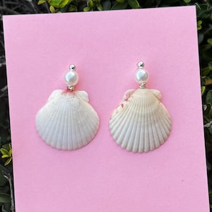 Scallop seashell earrings, seashell studs, seashell stud earrings, hypoallergenic earrings, beach earrings Sterling silver earrings 925