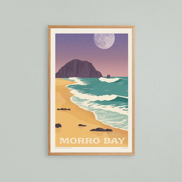 Morro Bay Art Print, Colorful Vintage Central Coast California Travel Poster, Retro California Art