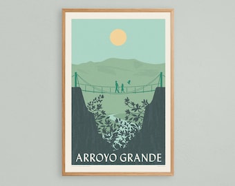 Arroyo Grande Art Print, Colorful Vintage Central Coast California Travel Poster, Retro California Art