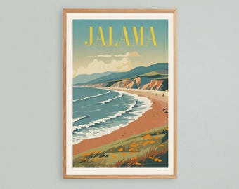 Jalama Art Print, Colorful Vintage Central Coast California Travel Poster, Retro California Art