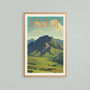 Bishop Peak Print, San Luis Obispo, Colorful Vintage Central Coast California Travel Poster, Retro California Art