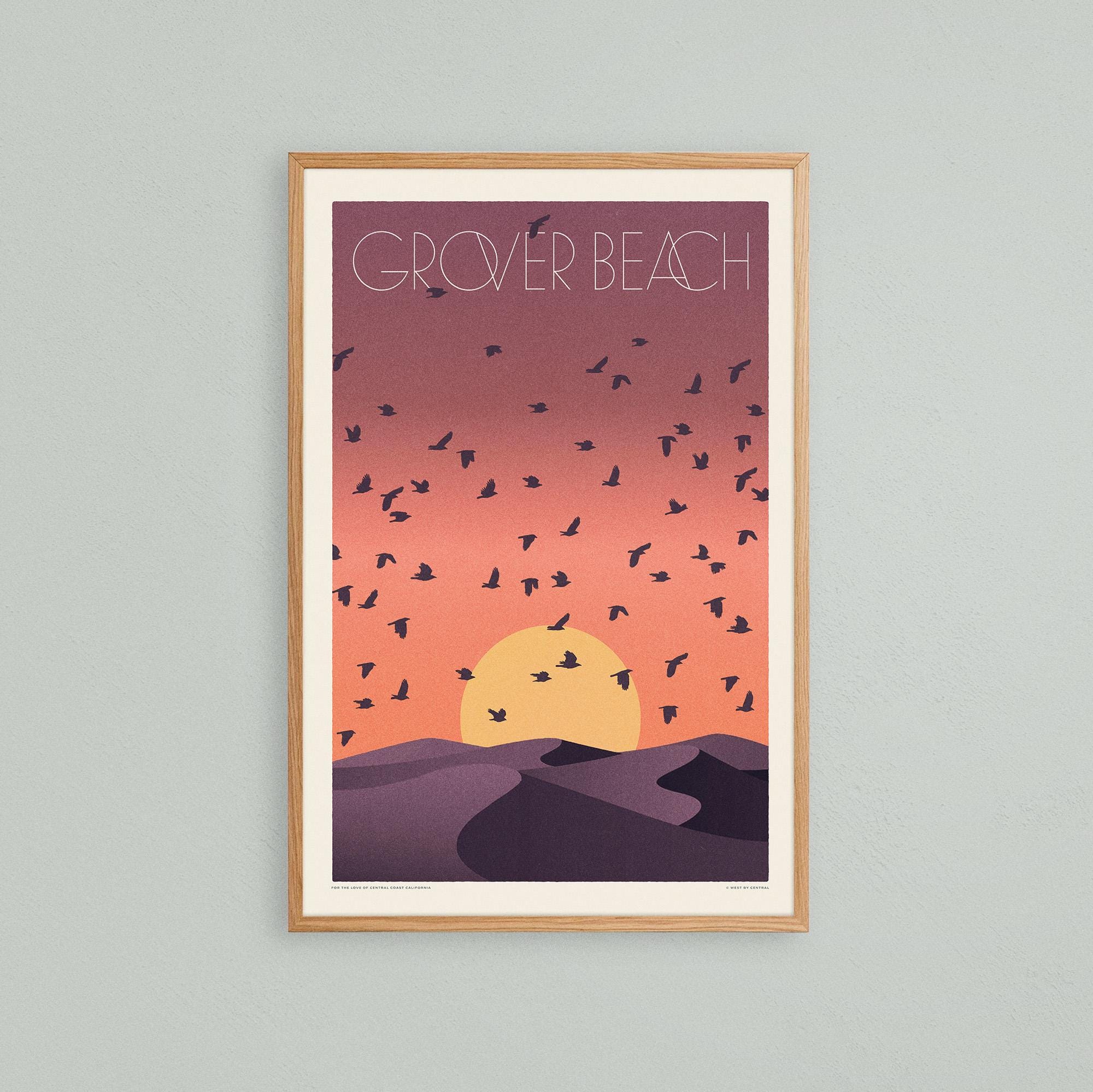 Grover Beach Art Print, Colorful Vintage Central Coast California Travel Poster, Retro California Art