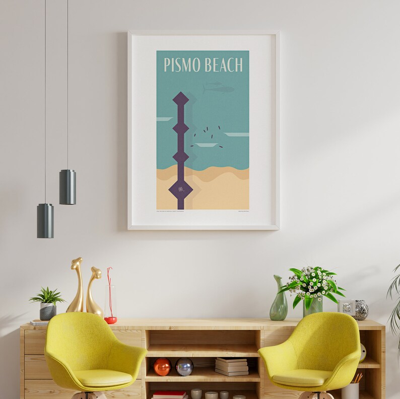 Pismo Beach Art Print, Colorful Modern Central Coast California Travel