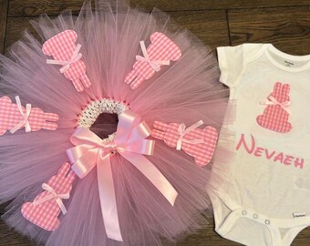 Pink Bunny Girl Tutu Set / Easter outfit / Bunny / Pink / White / Personalized
