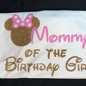 Minnie Mouse Birthday shirt / Tshirt / Mommy / Daddy / Aunt / God Mother / Gold Glitter / Pink / Birthday