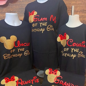 Minnie Mouse Birthday shirt / Tshirt / Mickey Mouse Birthday Shirt /  Mommy / Daddy / Aunt  / Gold Glitter / Red / Birthday