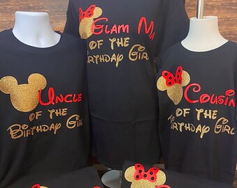 Minnie Mouse Birthday shirt / Tshirt / Mickey Mouse Birthday Shirt /  Mommy / Daddy / Aunt  / Gold Glitter / Red / Birthday