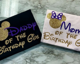 Minnie Mouse Birthday shirt / Tshirt / Mickey Mouse Birthday Shirt /  Mommy / Daddy / Aunt  / Gold Glitter / Purple / Birthday