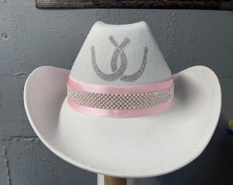 Rhinestone Cowgirl Hat / Bling Pageant Cowgirl Hat / Pink / Pearls / Rodeo Cowgirl Hat