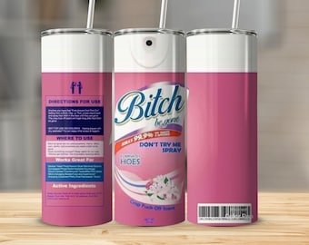 Vaso de 20 oz con spray B**CH Be Gone / Vaso con spray Hoe Be Gone / Rosa / Azul / Amarillo / Verde / Morado