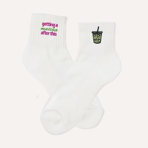 Matcha Latte Workout Custom Socks – Non Slip Grip, Calf or Crew for Pilates & Barre | Size US 6 to 9