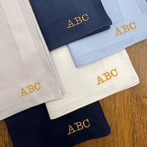 Set of 5 Personalized Cotton Mens Handkerchiefs in Shades of Blue | Cotton Wedding Anniversary Gift