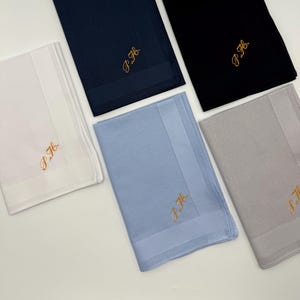 Personalized Blue Cotton Handkerchief Set: Embroidered Men&#39;s Gift