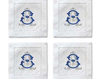 Personalized Monogram Coasters with 2 Initials, White Linen Drink Coaster, Set of 4