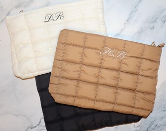 Personalized Puffer Cosmetic Bag: Embroidered Toiletry Organizer
