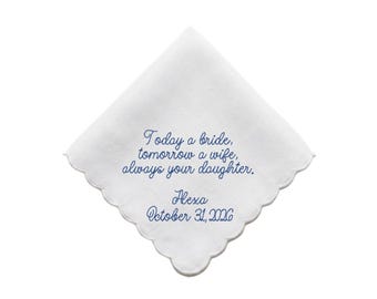 Something Blue Embroidered Handkerchief: Scalloped Wedding Token