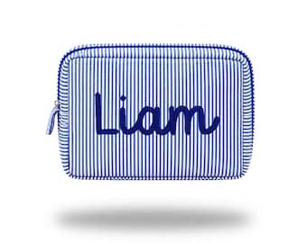 Custom Kids Pouch, 100% Durable Cotton Seersucker with Embroidered Name