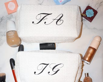 Custom Makeup Bag with Embroidered Initials, Travel Cosmetic & Toiletry Organizer