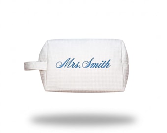 Personalized Waffle Makeup Bag | Embroidered Cosmetic Bag