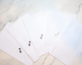Embroidered Cotton Handkerchief Set of 5: Personalized Wedding Groomsmen Gift