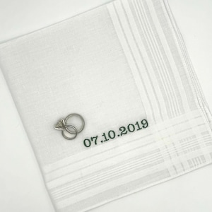 Embroidered Mens Handkerchiefs with Initials and Engagement + Wedding Dates | Anniversary Gift