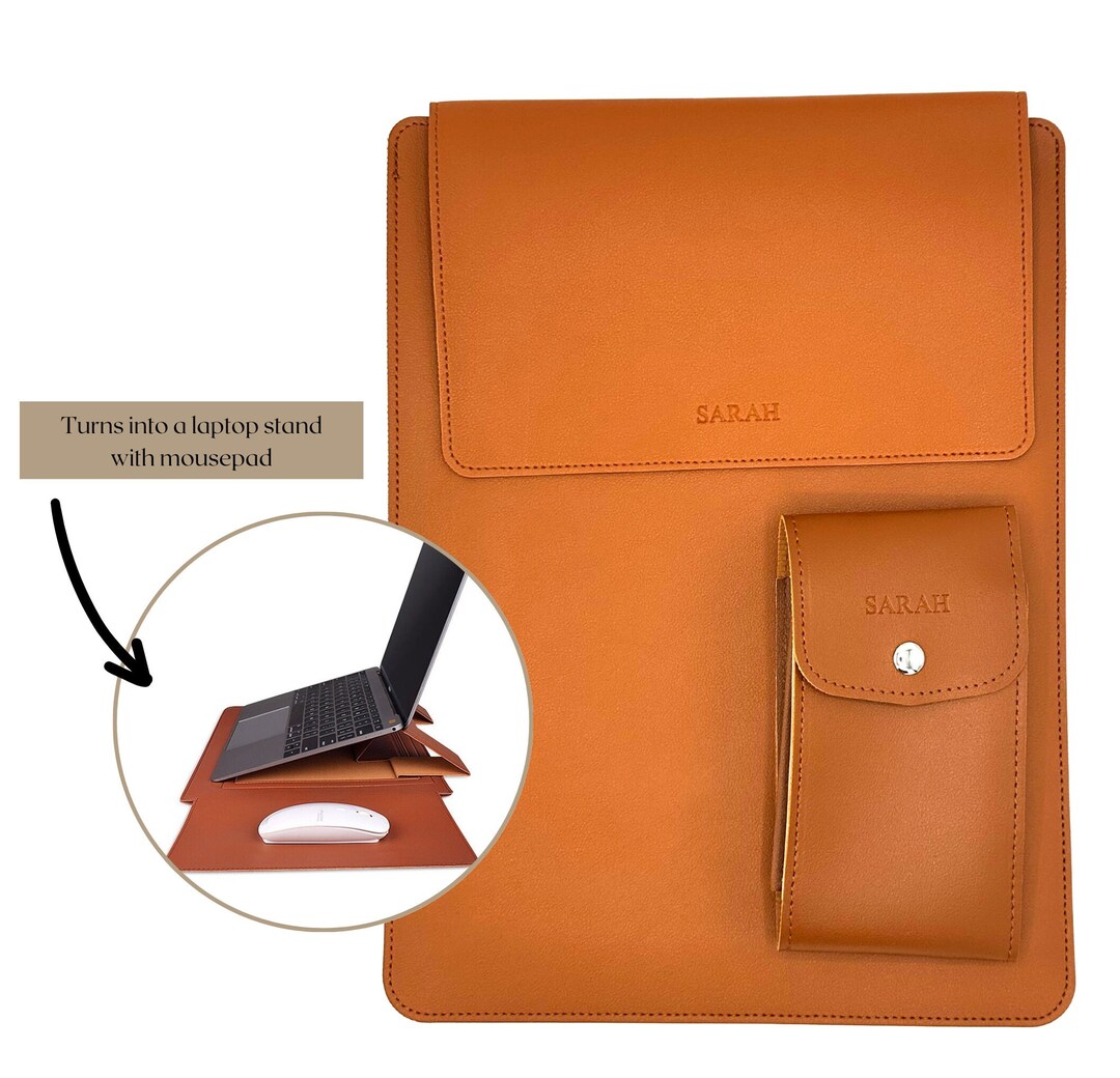 Personalized Debossed PU Leather Laptop Sleeve/holder With Stand and
