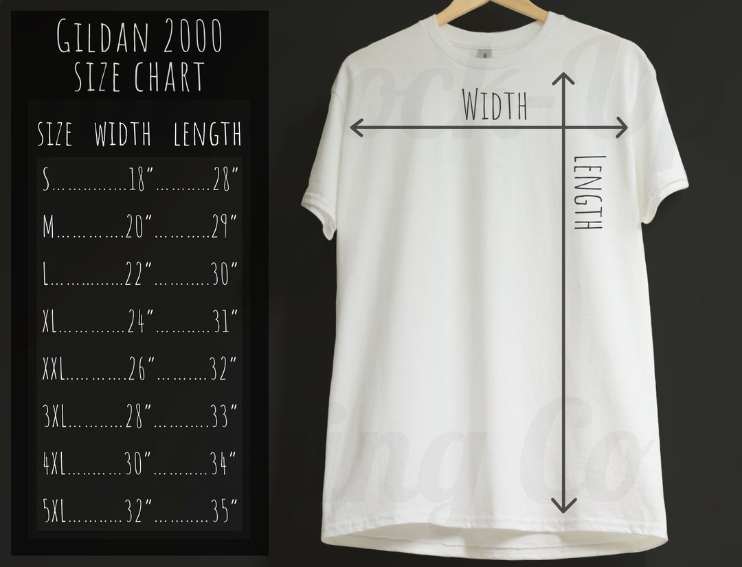 Gildan 2000 Size Chart Gildan G2000 Size Guide White Gildan Etsy