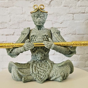 Replica - Black Myth: Wukong - Sun Wukong Stone Statue with Customizable Golden Staff & Headband (4-Inch)