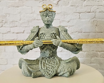 Replica - Black Myth: Wukong - Sun Wukong Stone Statue with Customizable Golden Staff & Headband (4-Inch)