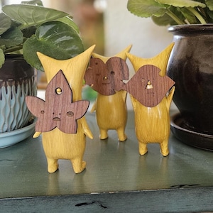 Set of 3 Handcrafted Korok-Inspired Figurines | Unique Forest Spirit Decor | Handmade Resin & Wood Collectibles