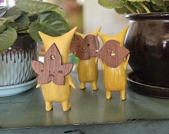 Set of 3 Handcrafted Korok-Inspired Figurines | Unique Forest Spirit Decor | Handmade Resin & Wood Collectibles
