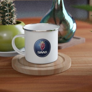 SAAB - White enamel coffee tea cup mug