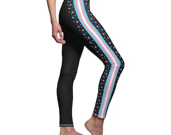 Transgender Pride, Side Stars en stipes, LGBT, roze wit en blauw - casual leggings