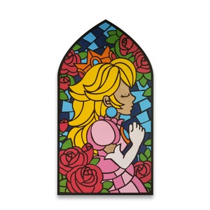 Plik cyfrowy „Pliki projektów wycinanych laserowo” Puzzle Super Mario (155 elementów), Puzzle z witrażem Peach Idealny prezent dla dzieci, dekoracja do gry
