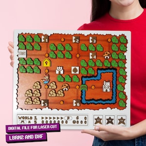 Laser Cut Mario Bros 3 Karte, Wandkunst Design - DXF- und LightBurn-Dateien, Karte Super Mario 3, Lasercut Dateien, digitale Datei