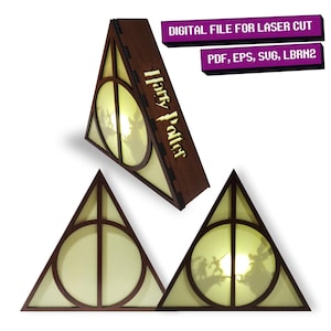 Harry Potter Heiligtümer des Todes Lampe mit verstecktem Backlit Druck, beleuchten Sie die Macht der Heiligtümer des Todes! Exklusives Laser Cut Design