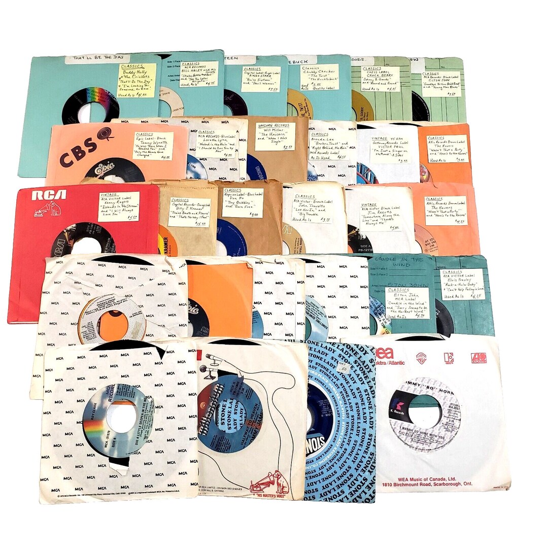 Set of 28 Classic Rock Pop 45 RPM Vinyl Records Singles GUC See ...
