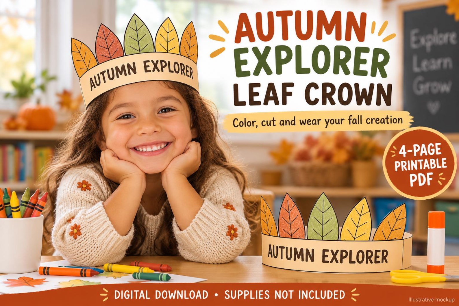 Fall Leaf Crown Craft Template PDF | Autumn Explorer Headband ...