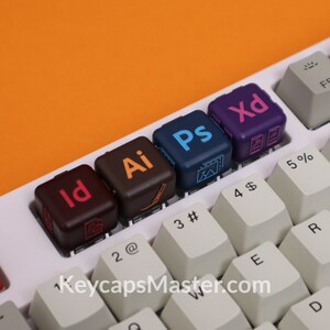 SET of 4 Adobe Themed Artisan Keycaps, Custom keycap, Resin Keycap, Cherry MX profile keycap, Mechanical keycaps | Gift for him / her