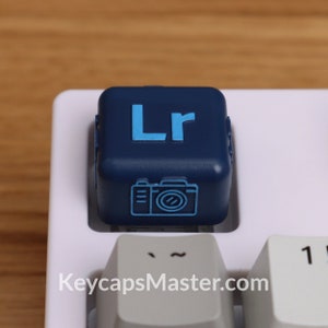Pode incluir: Uma tecla azul escura com um &iacute;cone de c&acirc;mera azul claro e as letras "Lr" em azul claro.