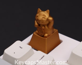 Lucky Cat Gold Artisan Keycap, Custom keycap, Resin Keycap, Cherry MX profile keycap, Mechanical keycaps | Gift for him / her