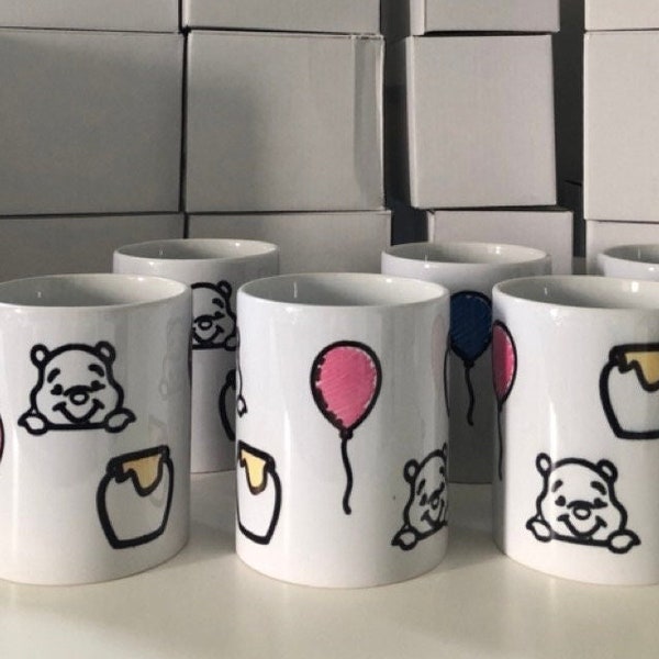 Winnie the Pooh Coffee Mug for Baby Shower Favors - Pink or Blue Winnie the Pooh Mug - White Ceramic Winnie the Pooh Mug Handmade