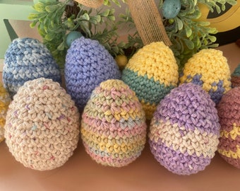 Crochet Easter Egg - Easter Home Decor or Spring Decor - 6 or 12 Crocheted Easter Eggs - Assorted Colors and Patterns